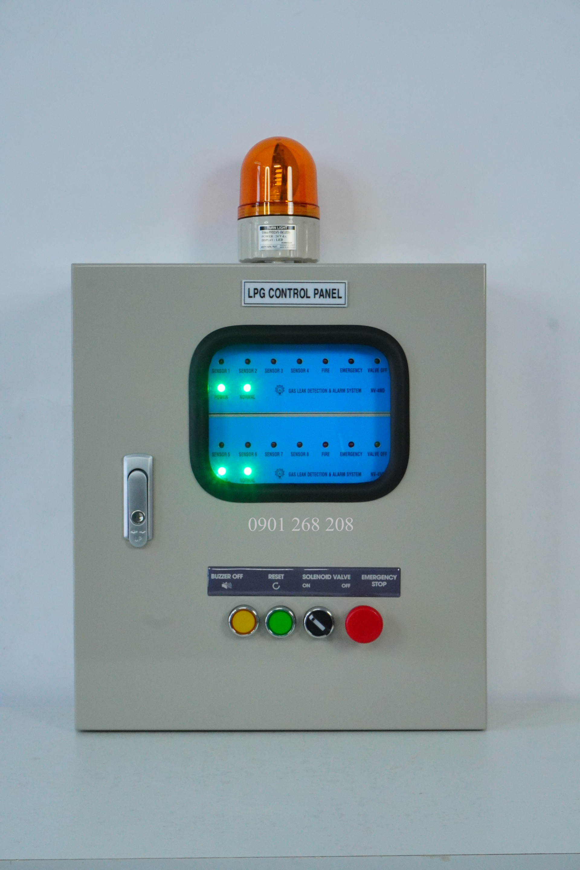 Tu dien canh bao ro gas ket noi 8 kenh dau do co xuat tin hieu dieu khien van dien tu va tin hieu bao chay